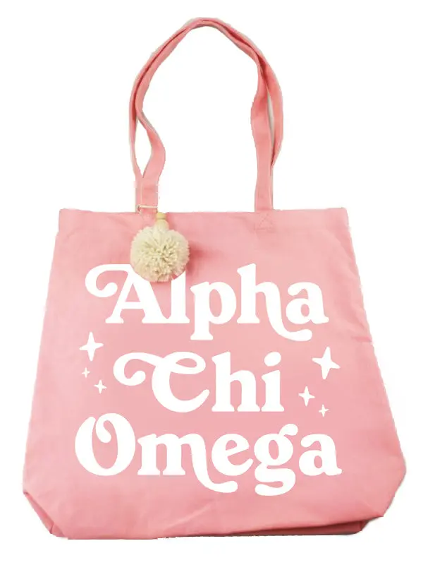 Alpha Chi Omega Pom Pom Tote Bag 1