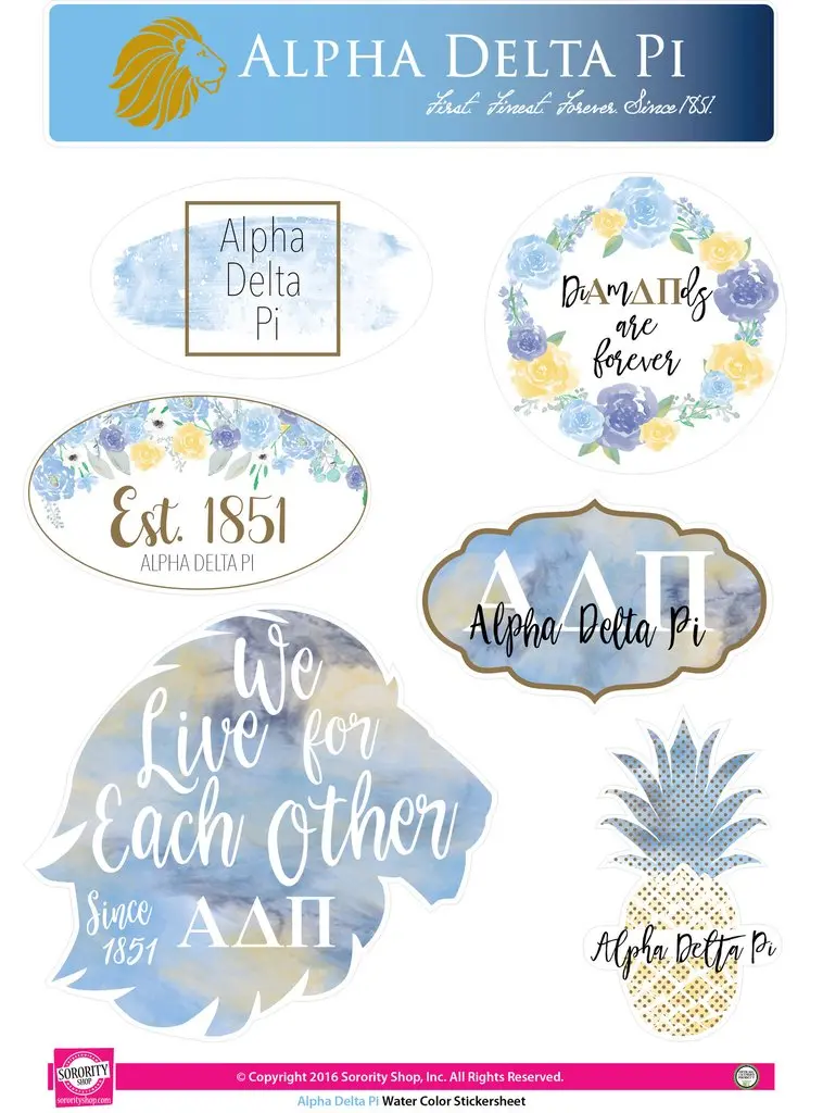 Alpha Delta Pi Watercolor Sticker Sheet 1