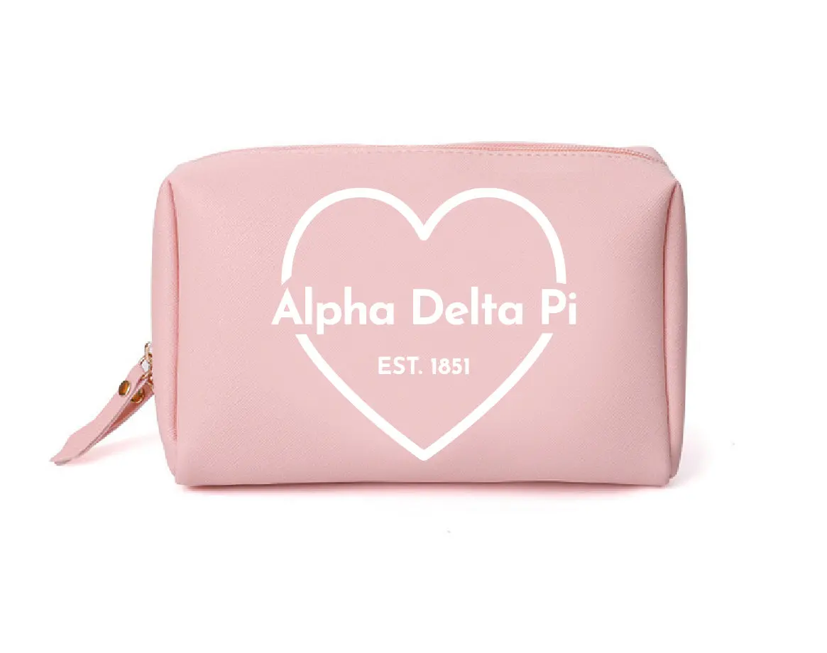 Alpha Delta Pi Pink & White Heart Makeup Bag 1