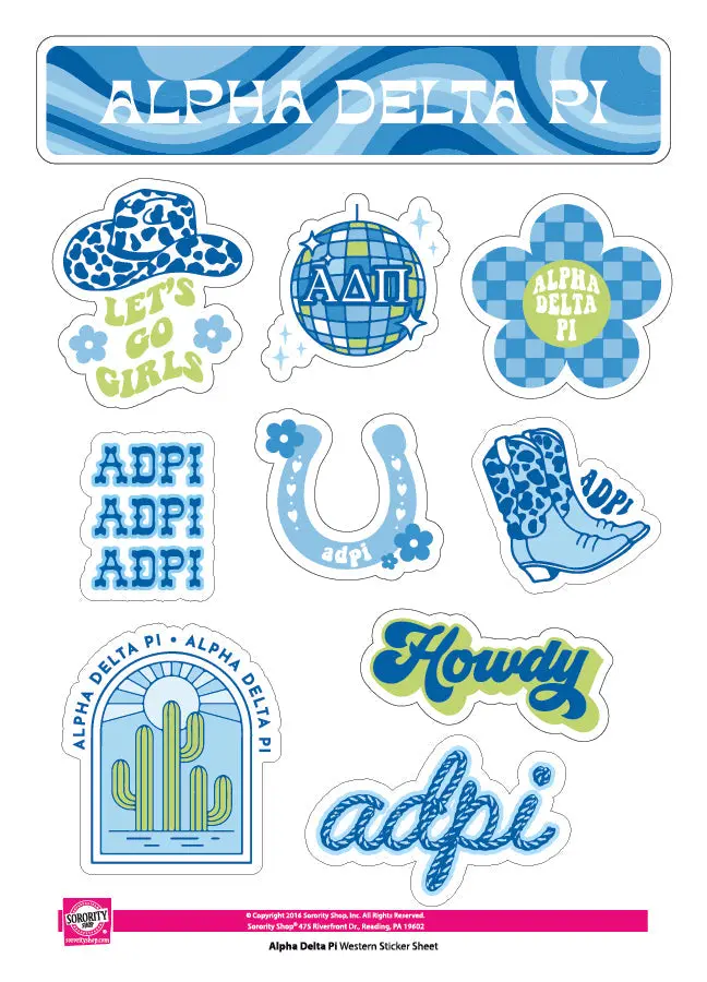 Alpha Delta Pi Western Disco Sticker Sheet 1