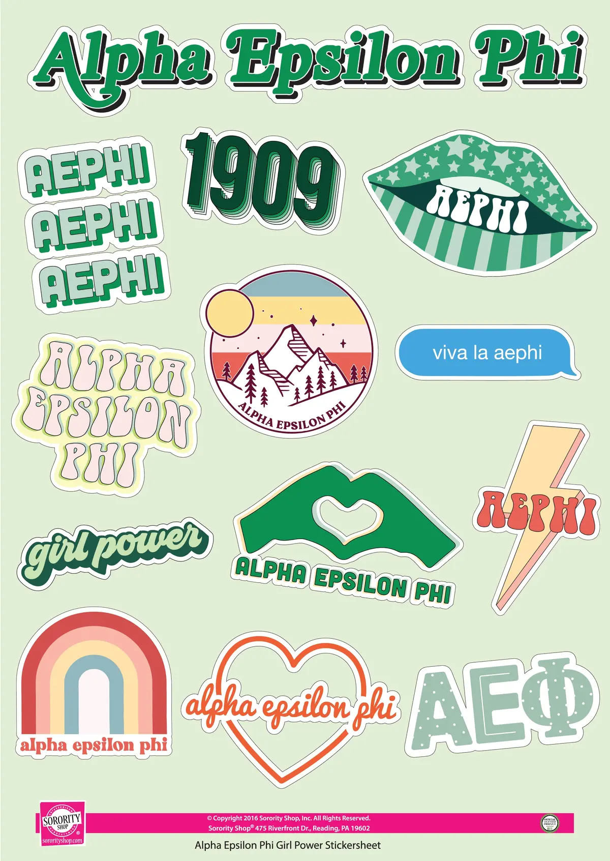 Alpha Epsilon Phi Girl Power Sticker Sheet 1