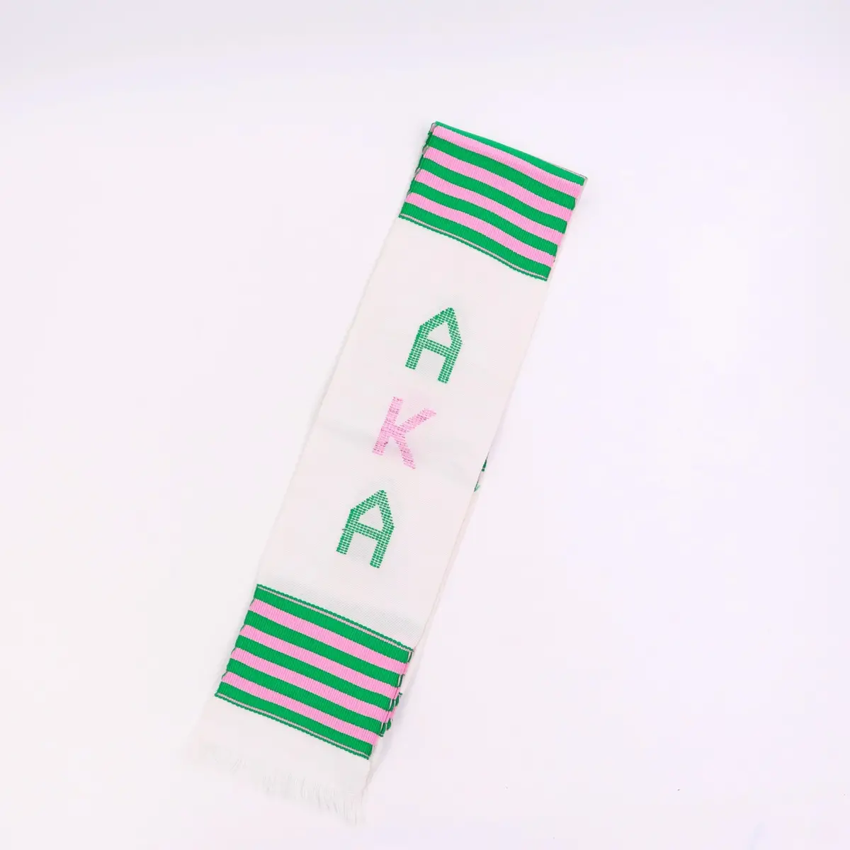 Alpha Kappa Alpha Kente Stole With Letters Alternating Green/Pink/Green 1