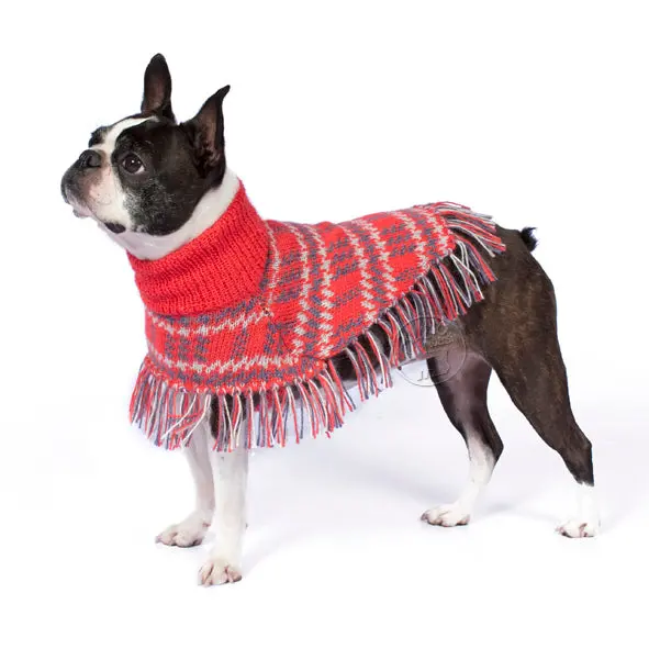 Alqo Wasi | Coral Plaid Sweater Poncho 1