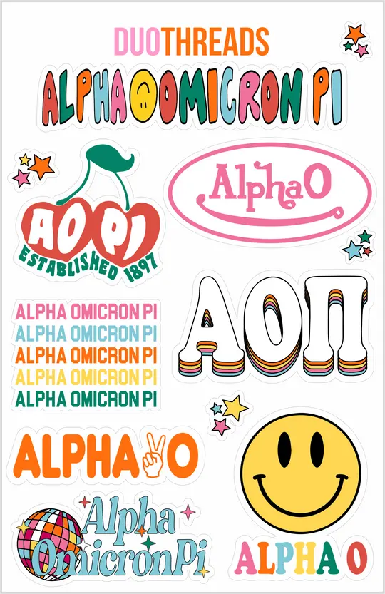 Alpha Omicron Pi Rainbow Sticker Sheet 1