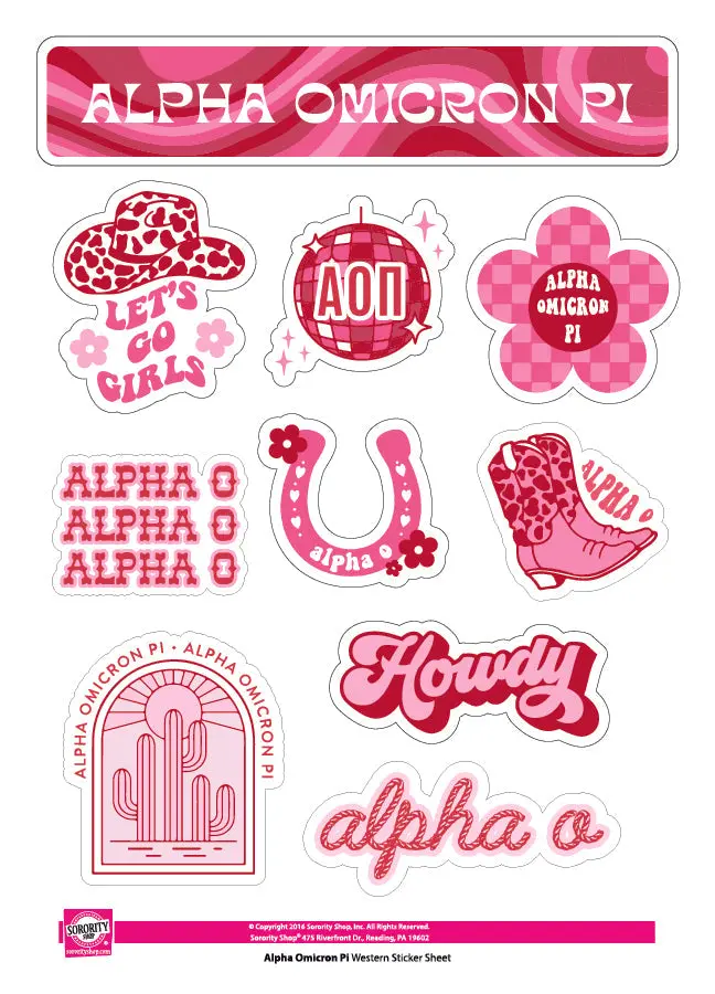 Alpha Omicron Pi Western Disco Sticker Sheet 1