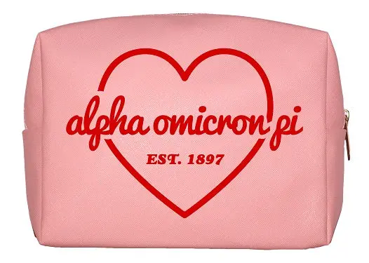 Alpha Omicron Pi Pink & Red Heart Makeup Bag 1