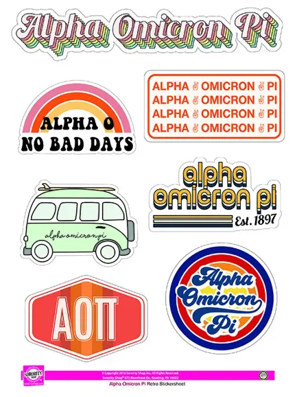 Alpha Omicron Pi Retro Sticker Sheet 1