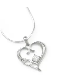 Alpha Omicron Pi Sterling Silver Heart Lavaliere 1