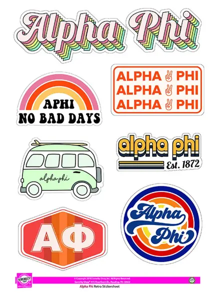 Alpha Phi Retro Sticker Sheet 1