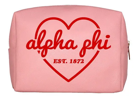 Alpha Phi Pink & Red Heart Makeup Bag 1