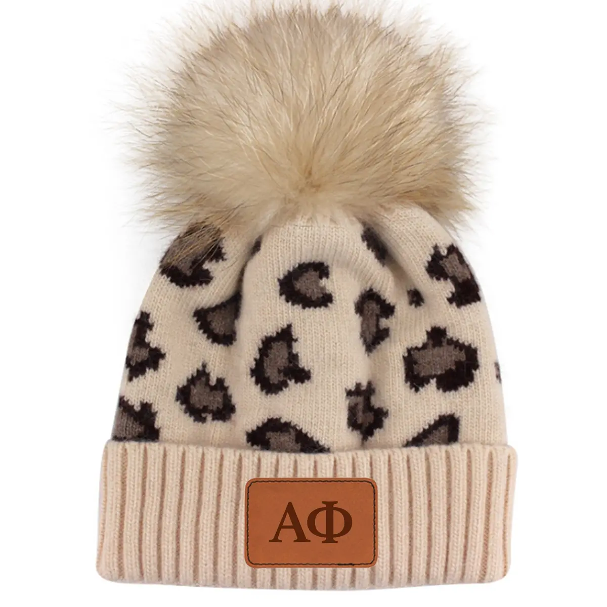 Alpha Phi Leopard Print Pom Pom Beanie 1