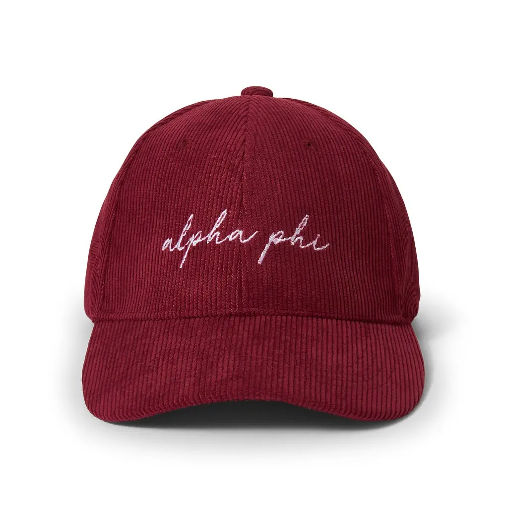 Alpha Phi Embroidered Corduroy Hat 1
