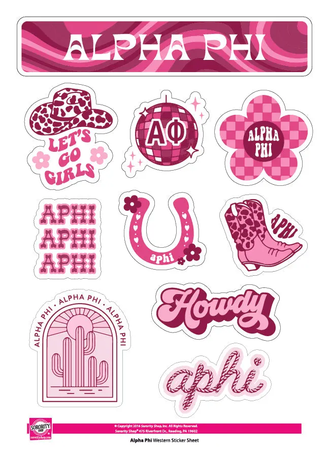 Alpha Phi Western Disco Sticker Sheet 1