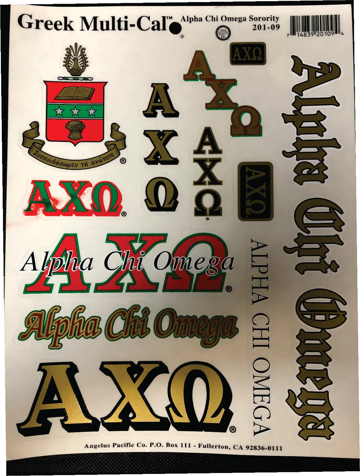Alpha Chi Omega Decal Page - Discontinued 1