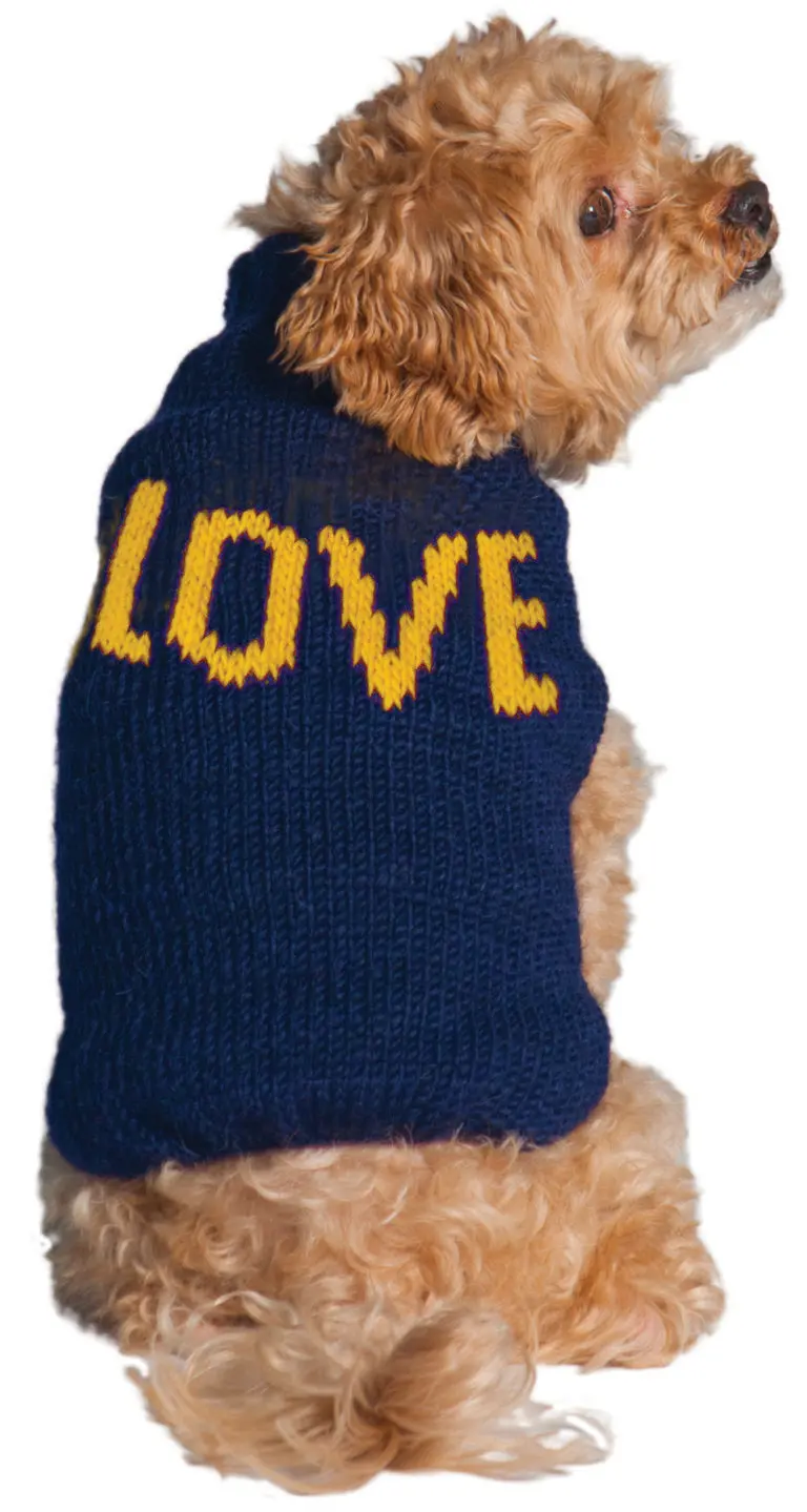 "Love" Knit Dog Sweater In Navy Alpaca > 4