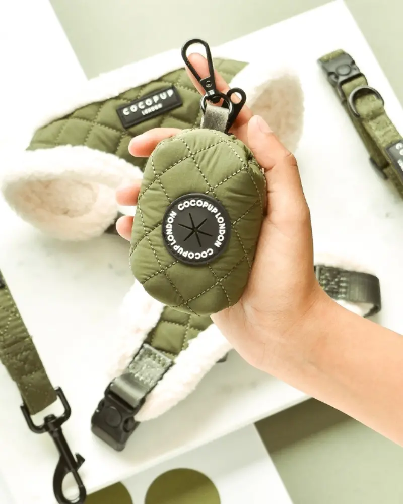 Quilted Poop Bag Holder In Khaki 1