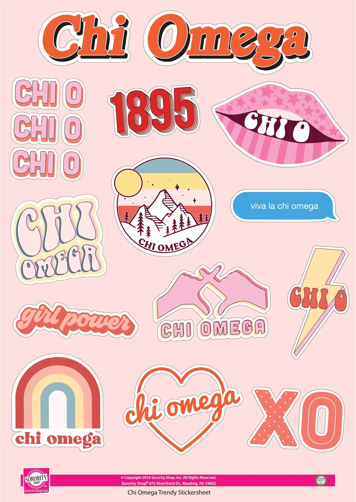 Chi Omega Girl Power Sticker Sheet 1