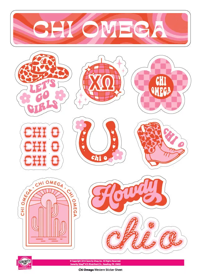 Chi Omega Western Disco Sticker Sheet 1