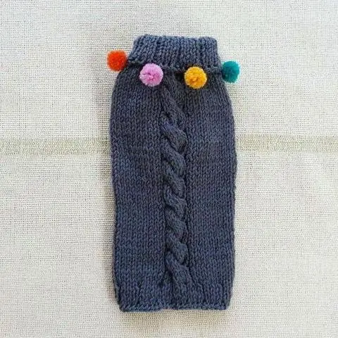 Casa Luna | Cable Knit Pom-Pom Sweater In Charcoal Grey 1