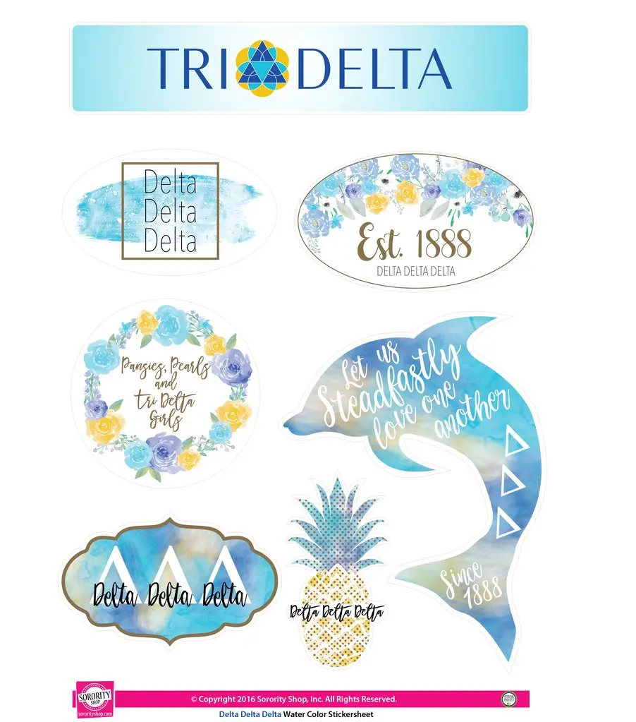 Delta Delta Delta Watercolor Sticker Sheet 1