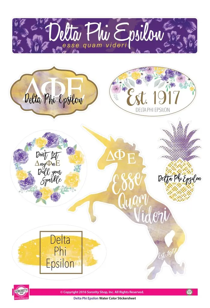 Delta Phi Epsilon Watercolor Sticker Sheet 1