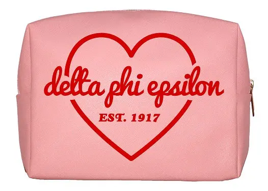 Delta Phi Epsilon Pink & Red Heart Makeup Bag 1