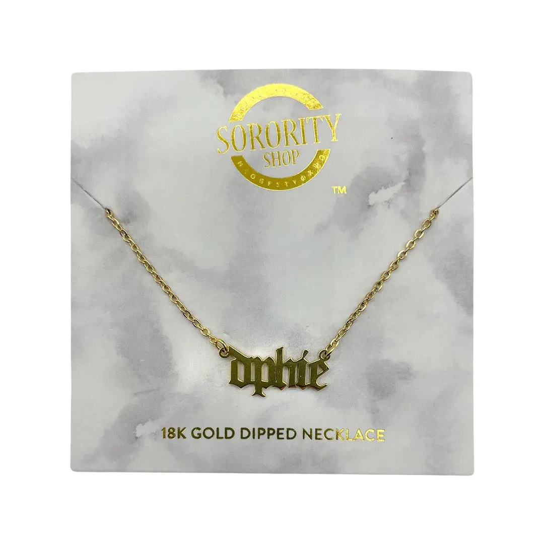 Delta Phi Epsilon Old English Necklace 1