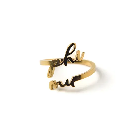 Phi Mu Romantic Script Adjustable Ring 1