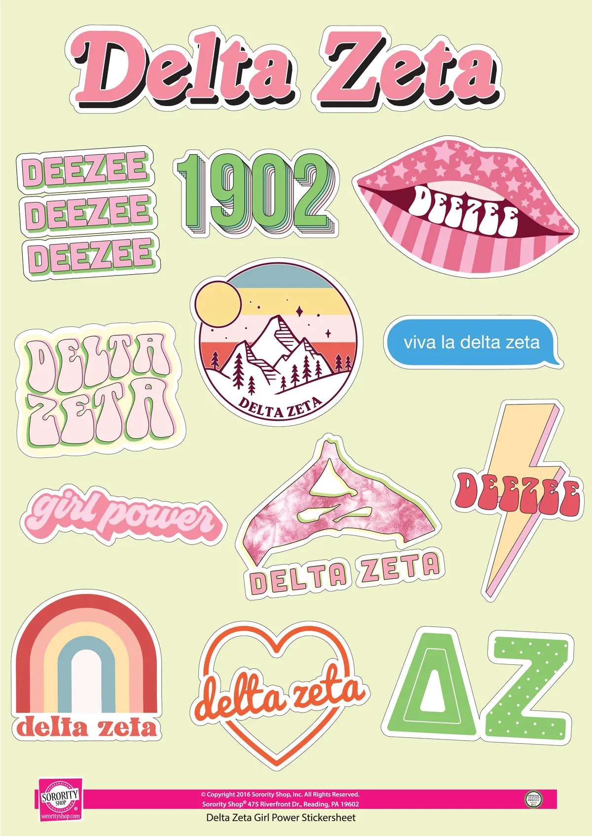 Delta Zeta Girl Power Sticker Sheet 1