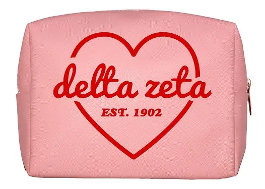 Delta Zeta Pink & Red Heart Makeup Bag 1