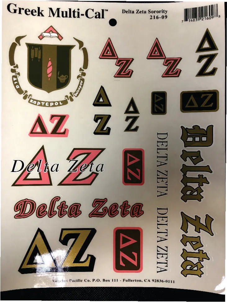 Delta Zeta Decal Set - Discontinued 1