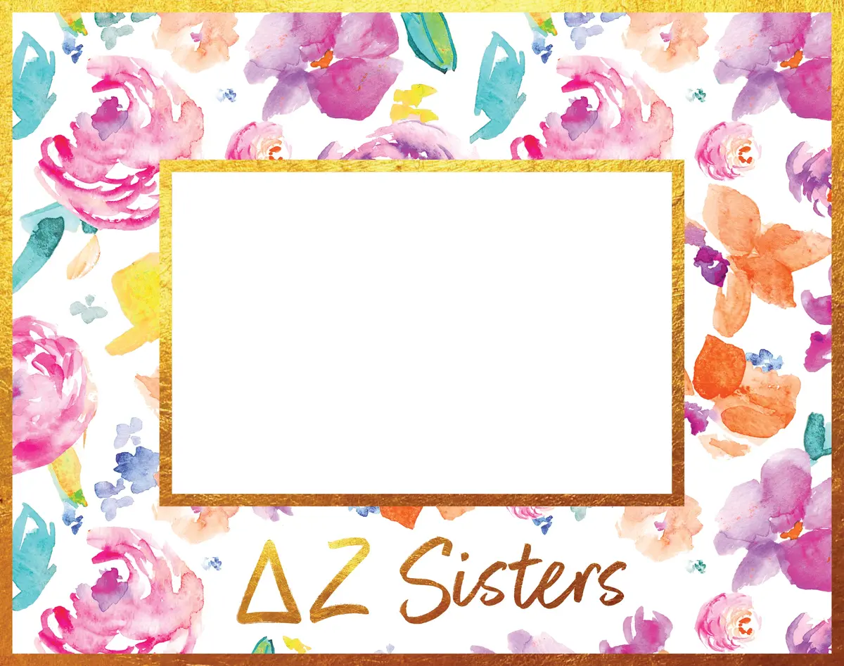 Delta Zeta Gold Foil & Floral Painted Wooden Picture Frame 1