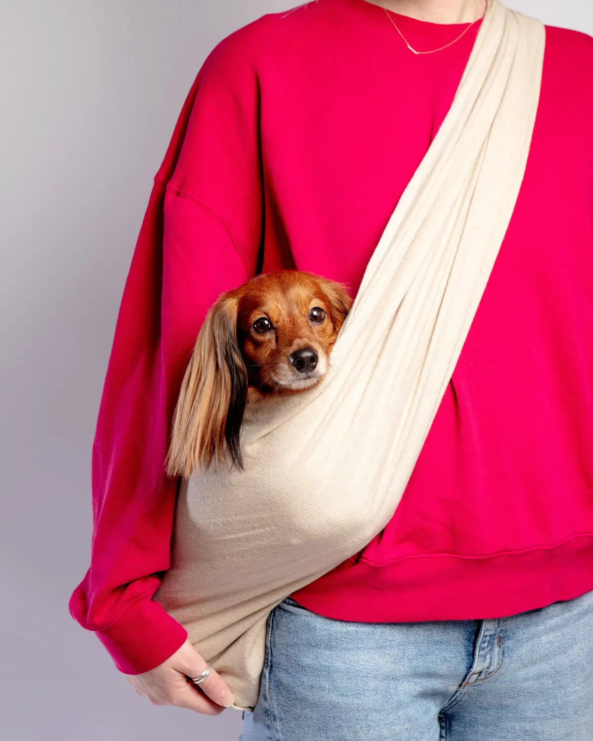 Dog Sling In Oatmeal Linen 1