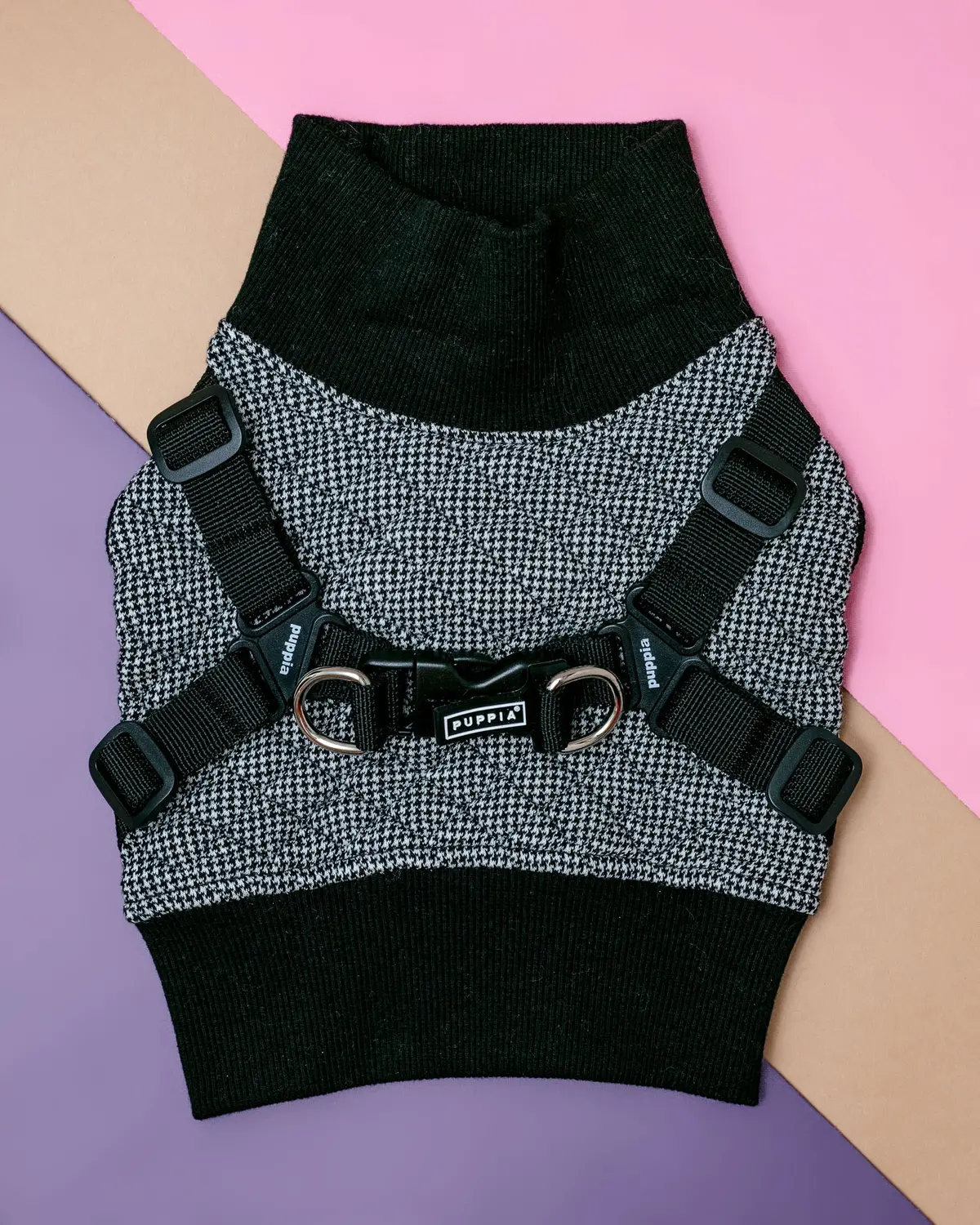 Gaspar Dog Harness Vest In Black Houndstooth 1