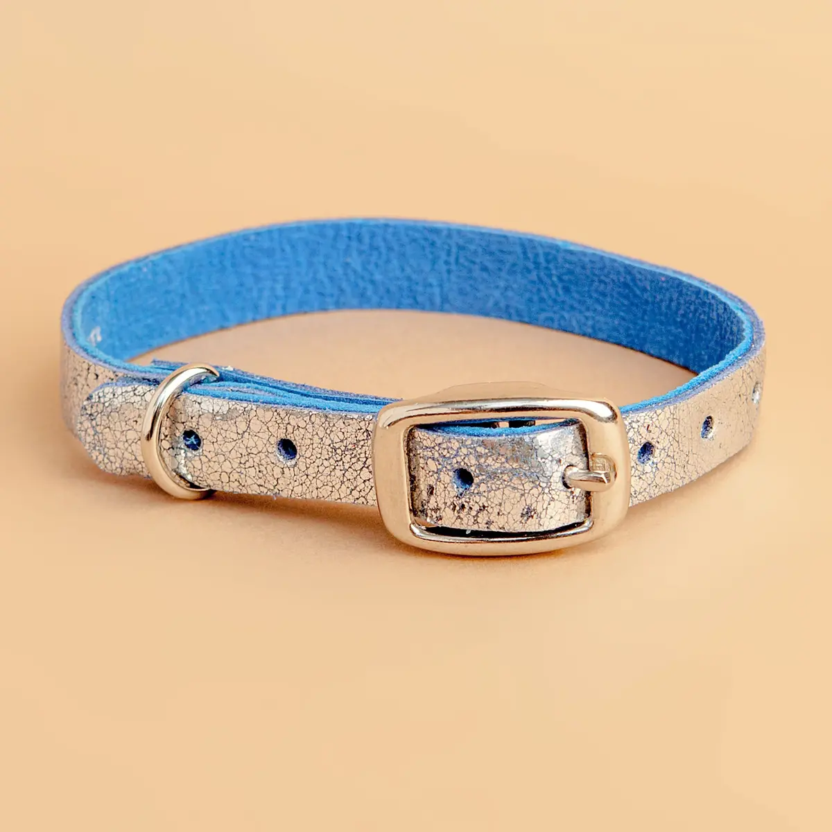 The Cleo Leather Tag Collar In Cobalt Silver Crackle (Dog & Co. Exclusive) 1