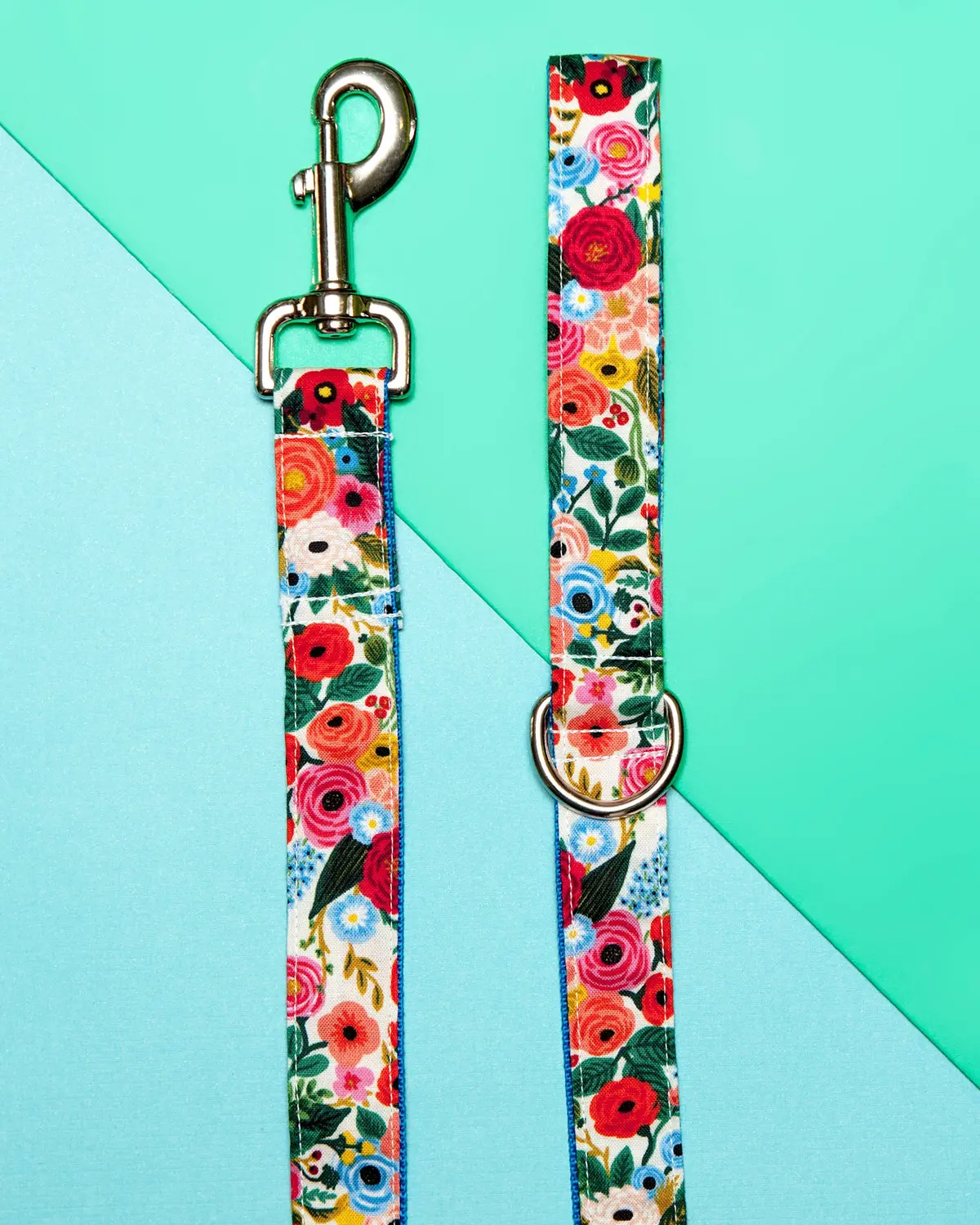 Blue Floral Print Dog Leash (Made In The Usa) 1