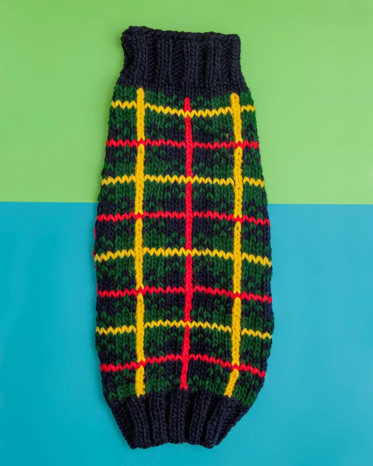 Navy Tartan Plaid Wool Knit Dog Sweater (Final Sale) 1