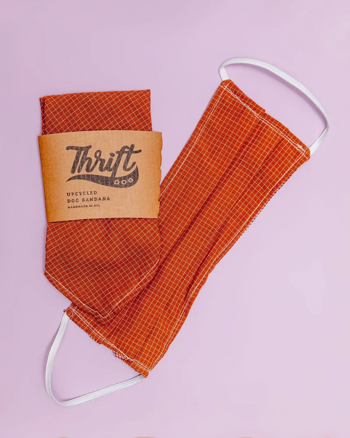 Matching Face Mask & Dog Bandana Set In Terra Cotta Check 1