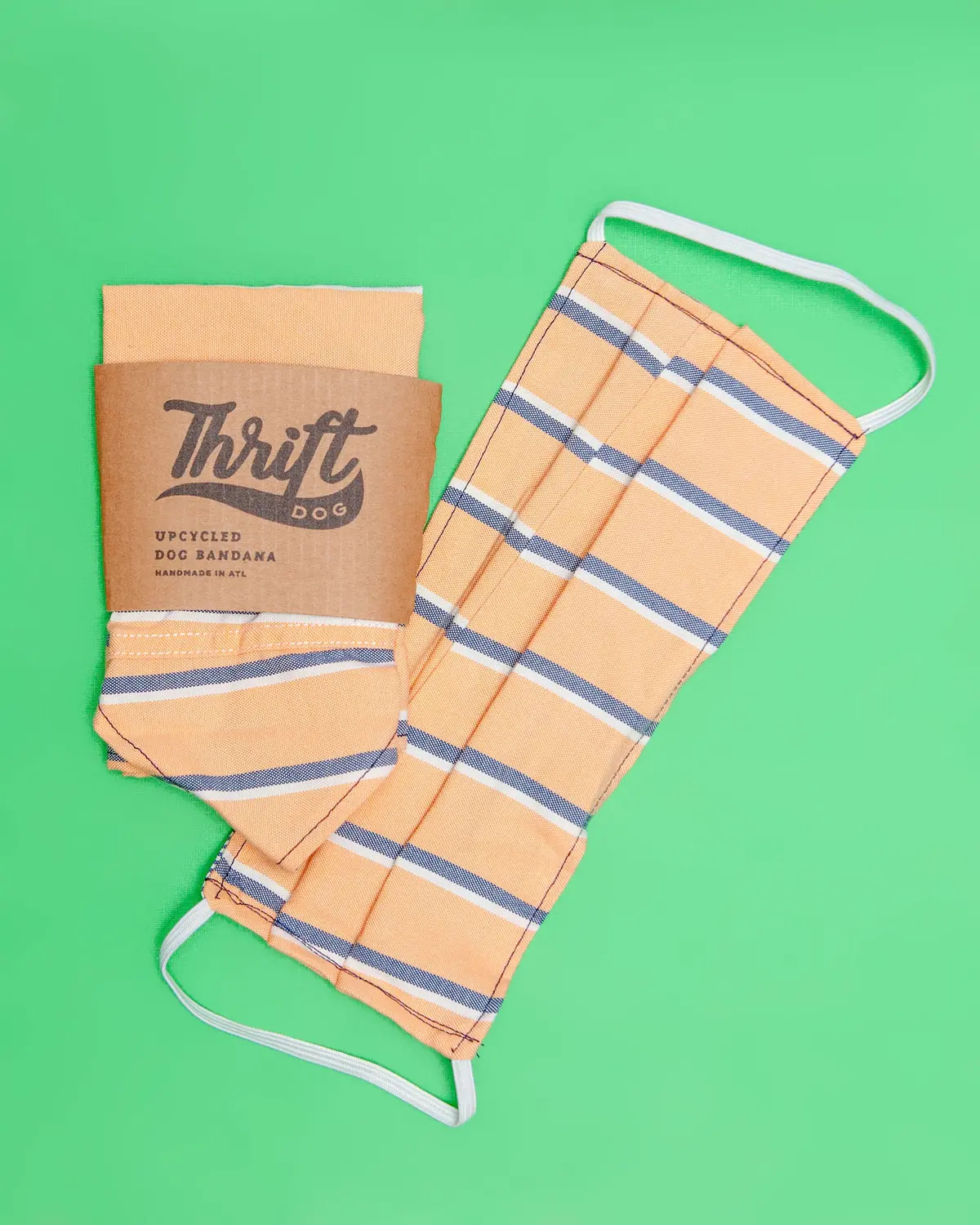Matching Face Mask & Dog Bandana Set In Preppy Peach & Pinstripe 1