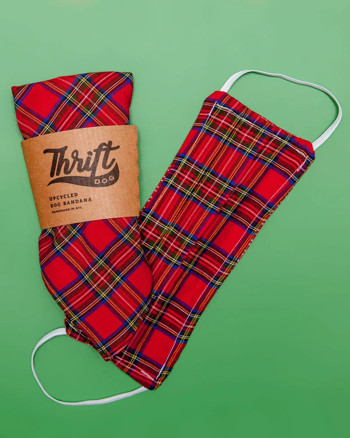 Matching Face Mask & Dog Bandana Set In Classic Christmas Plaid 1