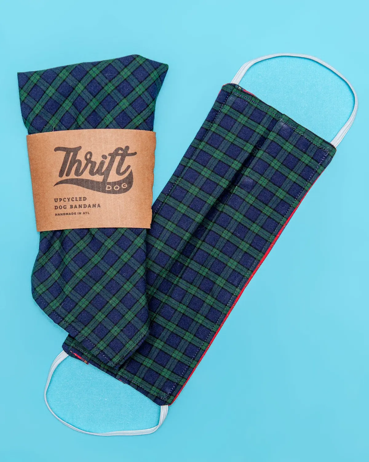 Matching Face Mask & Dog Bandana Set In Blackwatch Plaid 1
