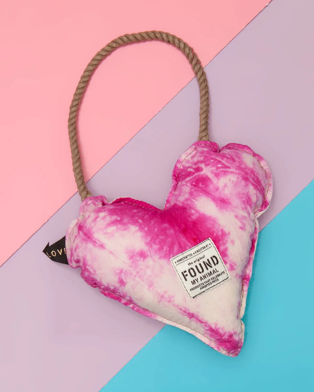 Batik Cotton Heart Dog Toy In Hot Pink (Made In The Usa) 1