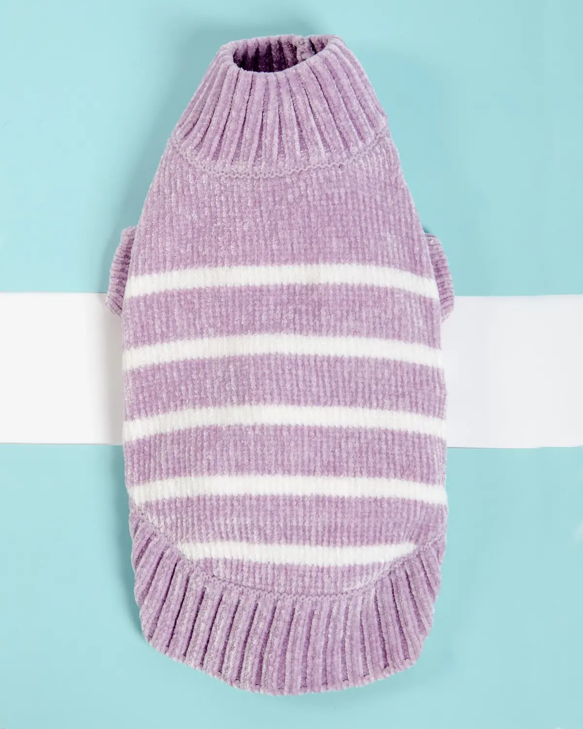 Cozy Soft Chenille Striped Dog Sweater In Lavender Frost (Final Sale) 1