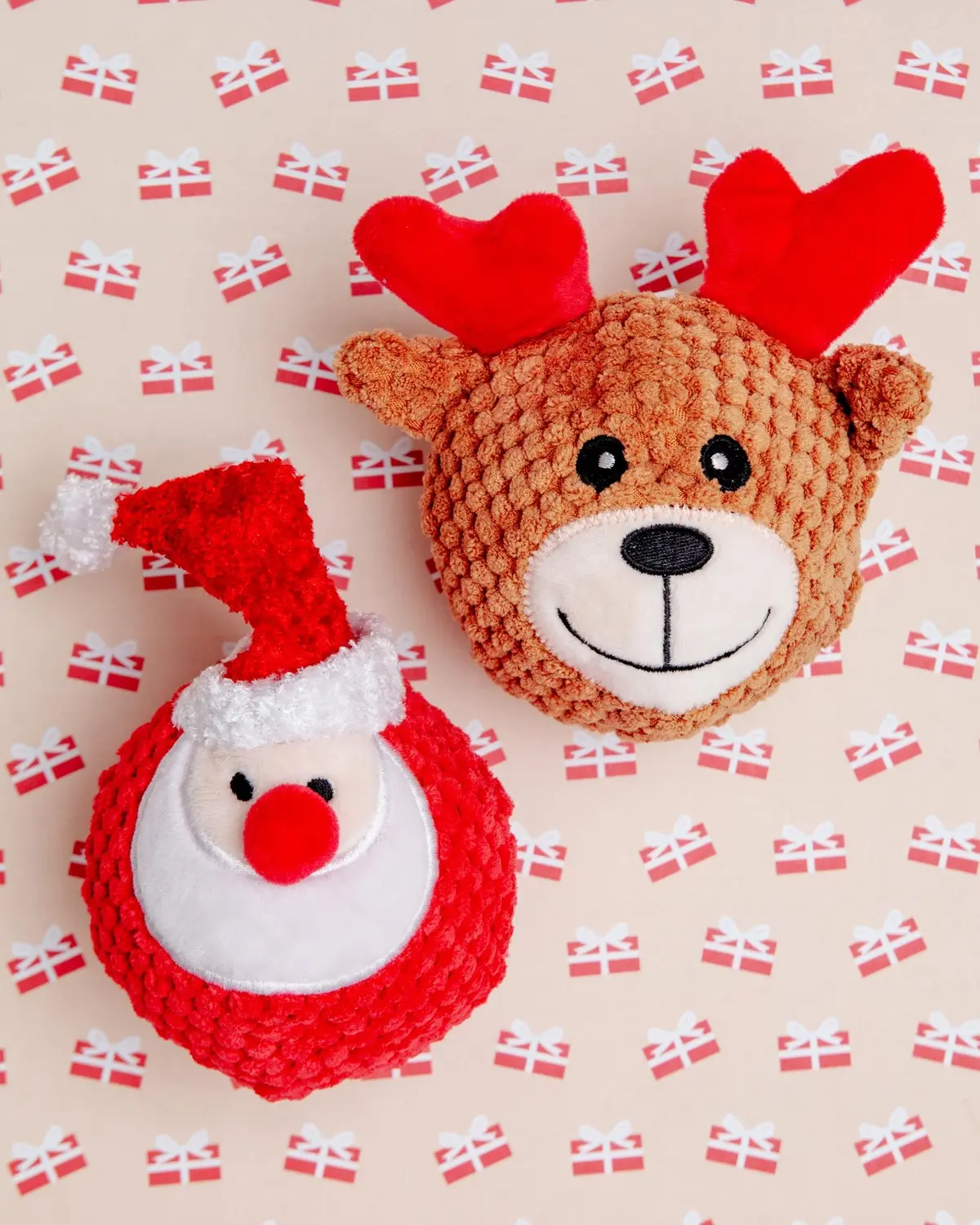 Santa + Reindeer Squeaky Ball Dog Toy Set 1