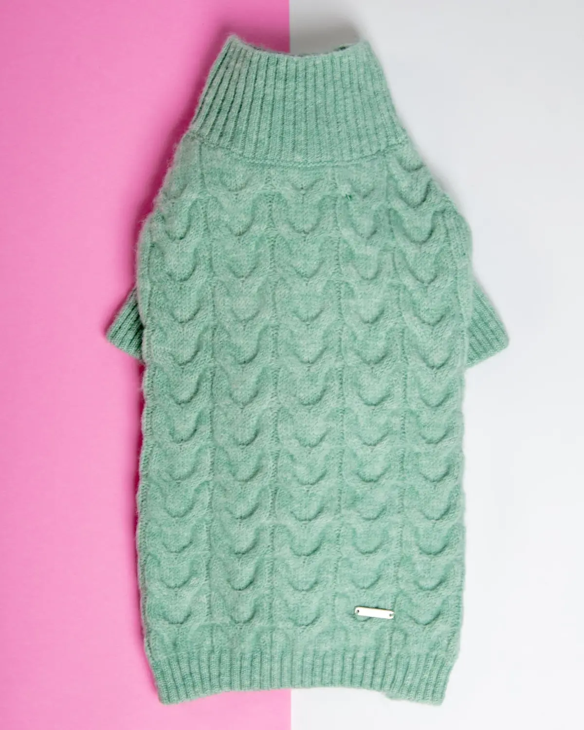 Fuzzy Knit Dog Turtleneck Sweater In Soft Mint (Final Sale) 1