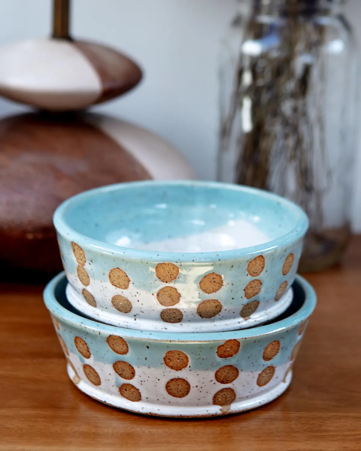 Ceramic Spotted Jade Dog Bowl (Made In The Usa) (Final Sale) 1