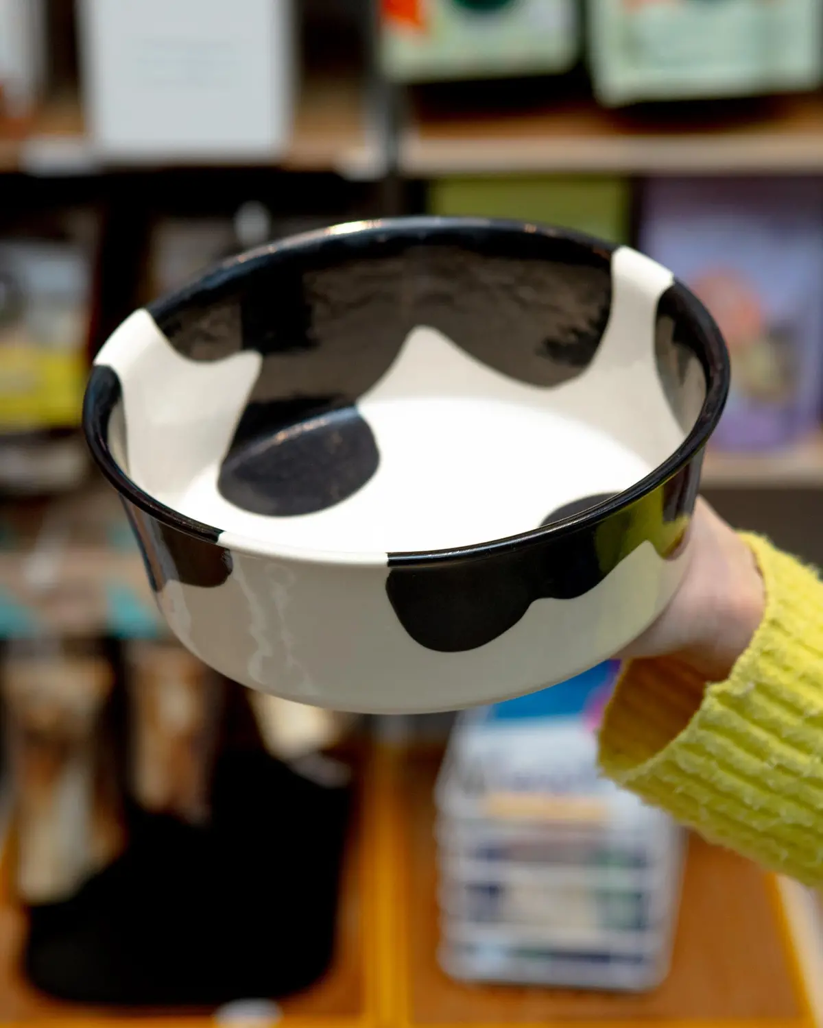 Handmade Ceramic Dog Bowl In Cow Print (Made In The Usa) 1