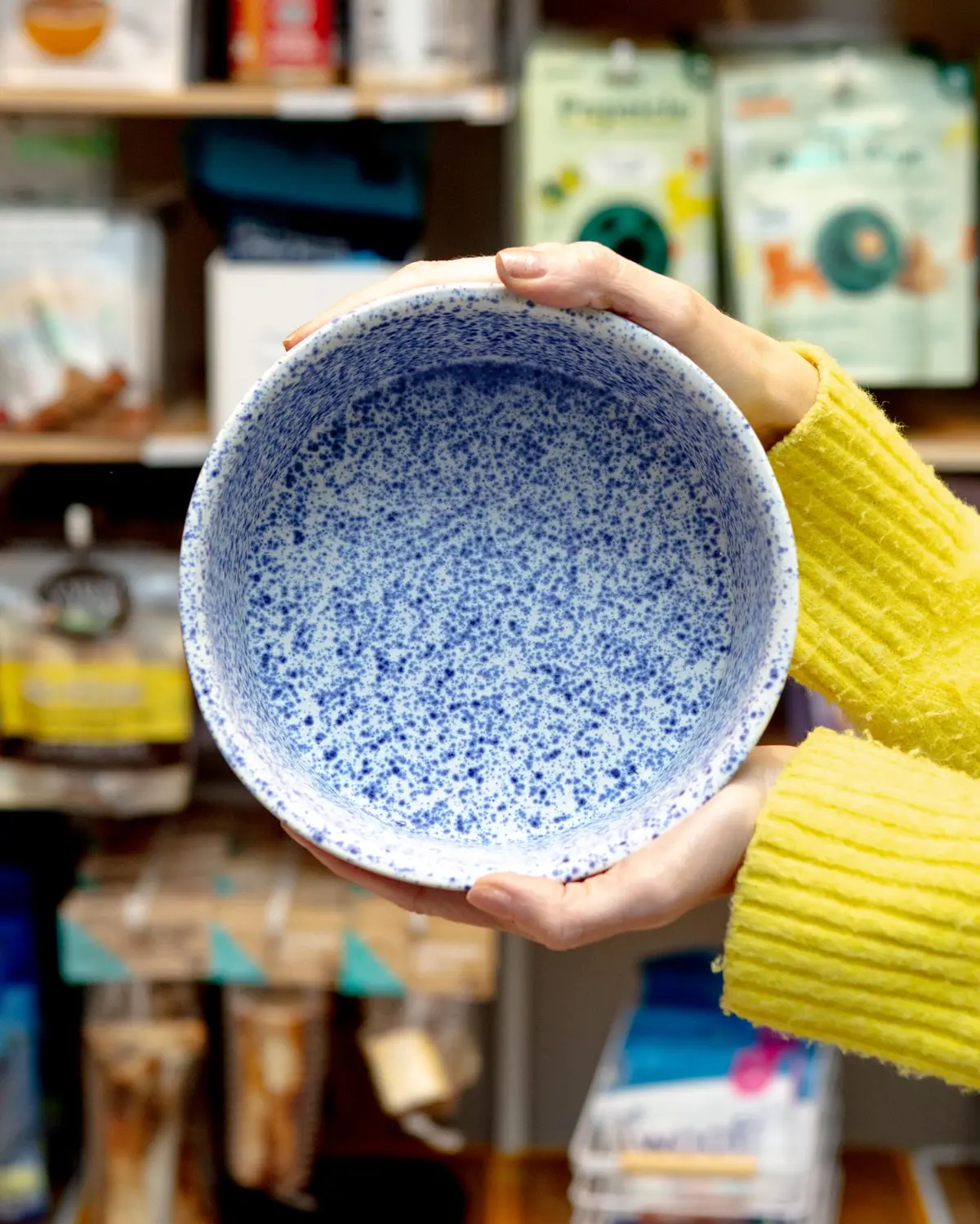 Handmade Ceramic Dog Bowl In Blue Speckle (Made In The Usa) 1