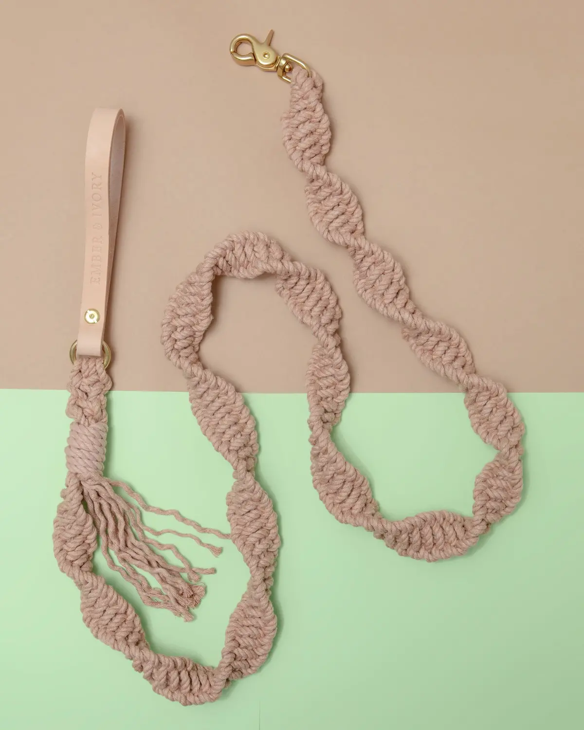 Macrame And Leather Dog Leash In Blush (Made In The Usa) 1