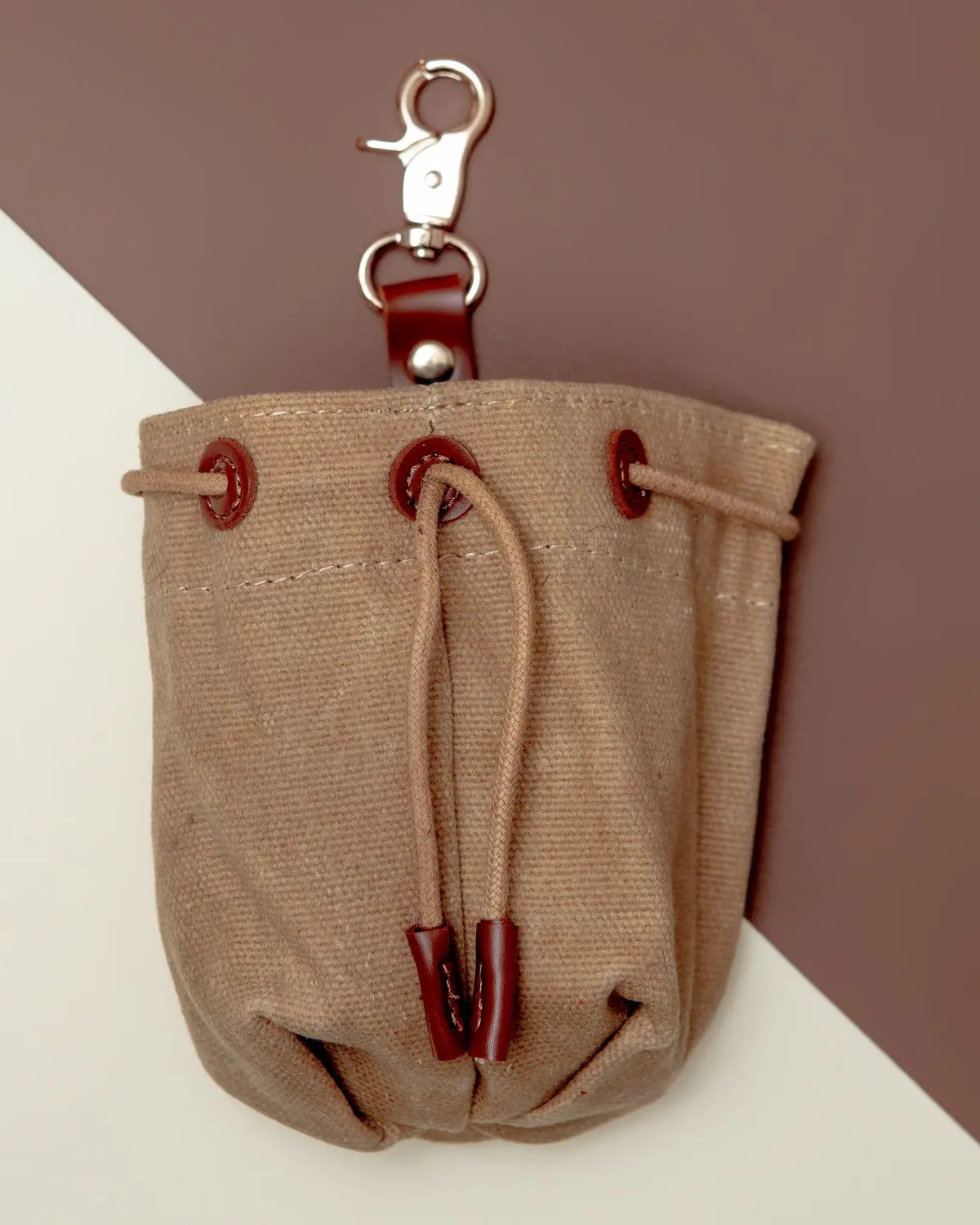 Waxed Canvas And Vegan Leather Dog Treat Knapsack In Tan 1